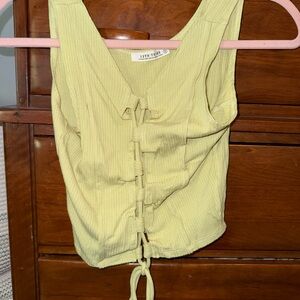 12th Tribe Light Yellow Lace-Up Tank Top